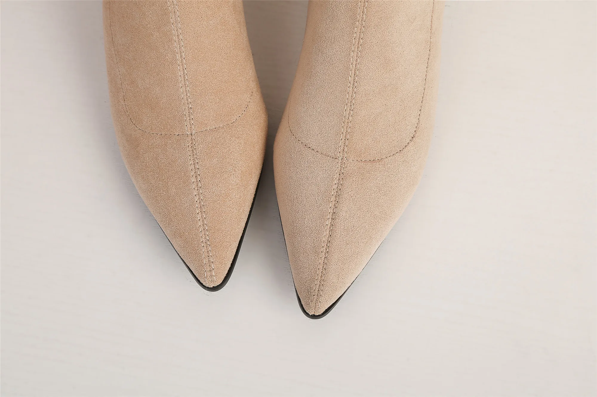 Woman Sock Ankle Boots 2026 Spring Autumn Pointed Toe Low Heel Elastic Flock Black Comfortable Booties Lady Shoes Big Size 42 43
