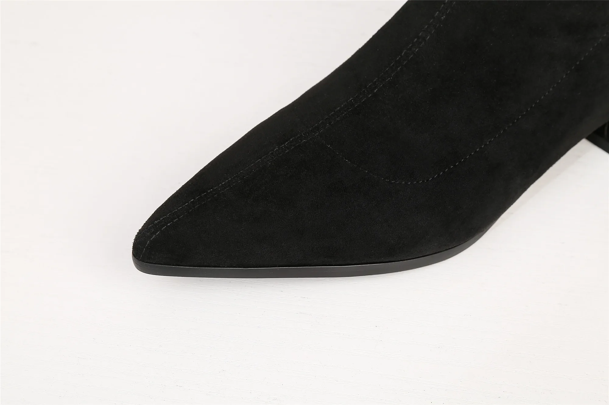 Woman Sock Ankle Boots 2026 Spring Autumn Pointed Toe Low Heel Elastic Flock Black Comfortable Booties Lady Shoes Big Size 42 43