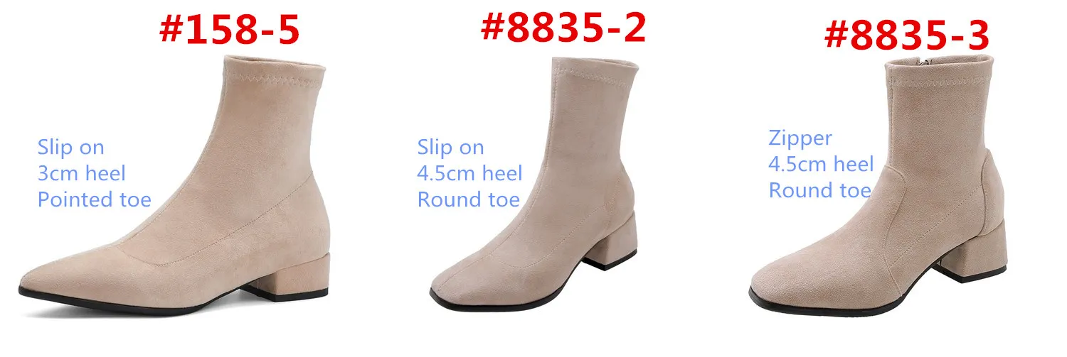 Woman Sock Ankle Boots 2026 Spring Autumn Pointed Toe Low Heel Elastic Flock Black Comfortable Booties Lady Shoes Big Size 42 43