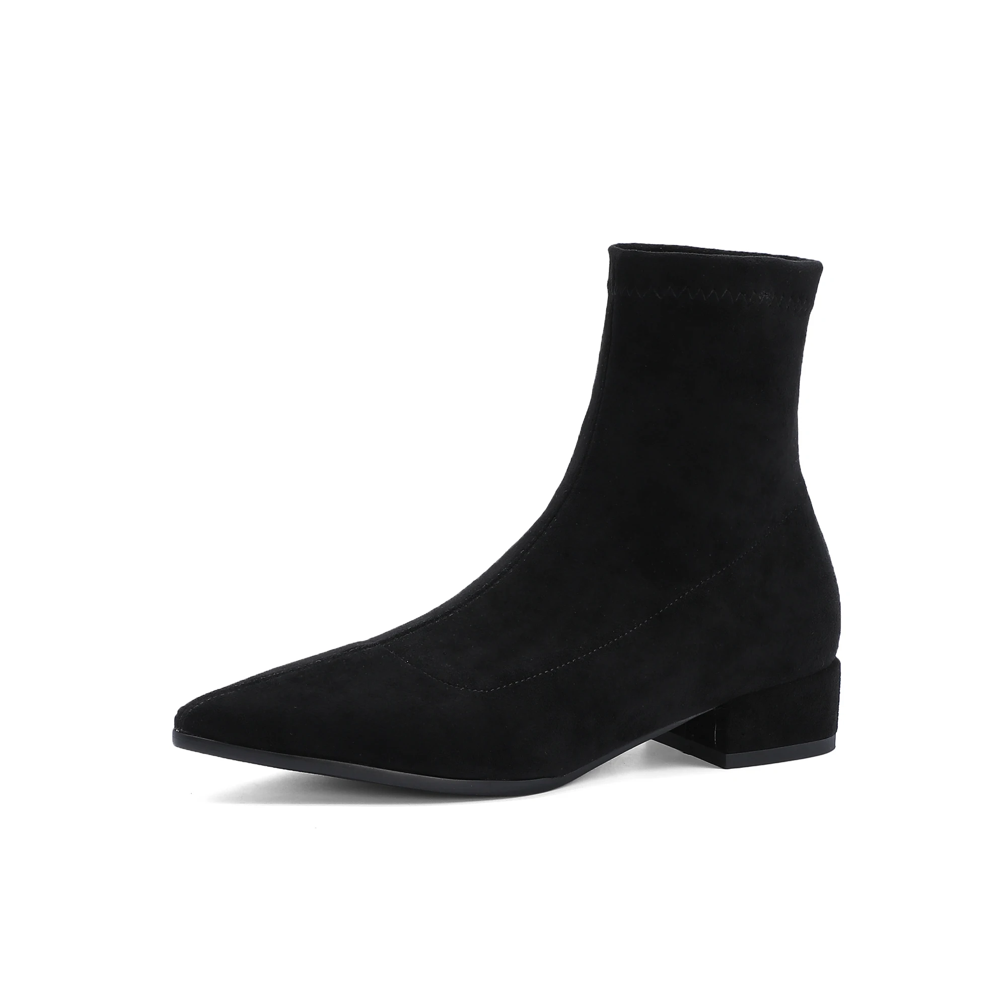 Woman Sock Ankle Boots 2026 Spring Autumn Pointed Toe Low Heel Elastic Flock Black Comfortable Booties Lady Shoes Big Size 42 43
