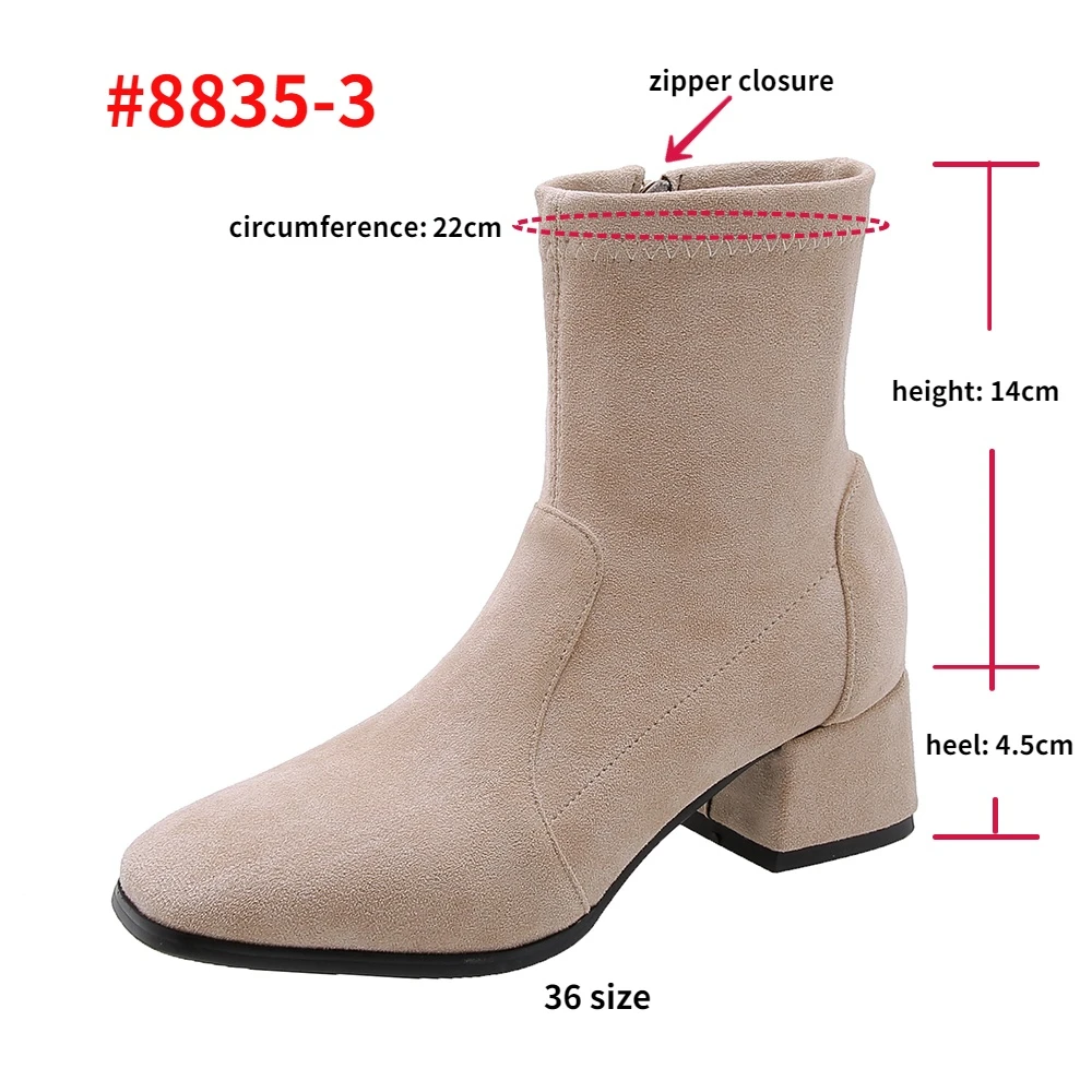 Woman Sock Ankle Boots 2026 Spring Autumn Pointed Toe Low Heel Elastic Flock Black Comfortable Booties Lady Shoes Big Size 42 43
