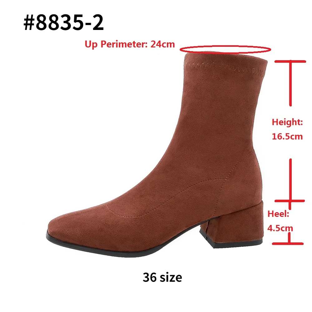 Woman Sock Ankle Boots 2026 Spring Autumn Pointed Toe Low Heel Elastic Flock Black Comfortable Booties Lady Shoes Big Size 42 43