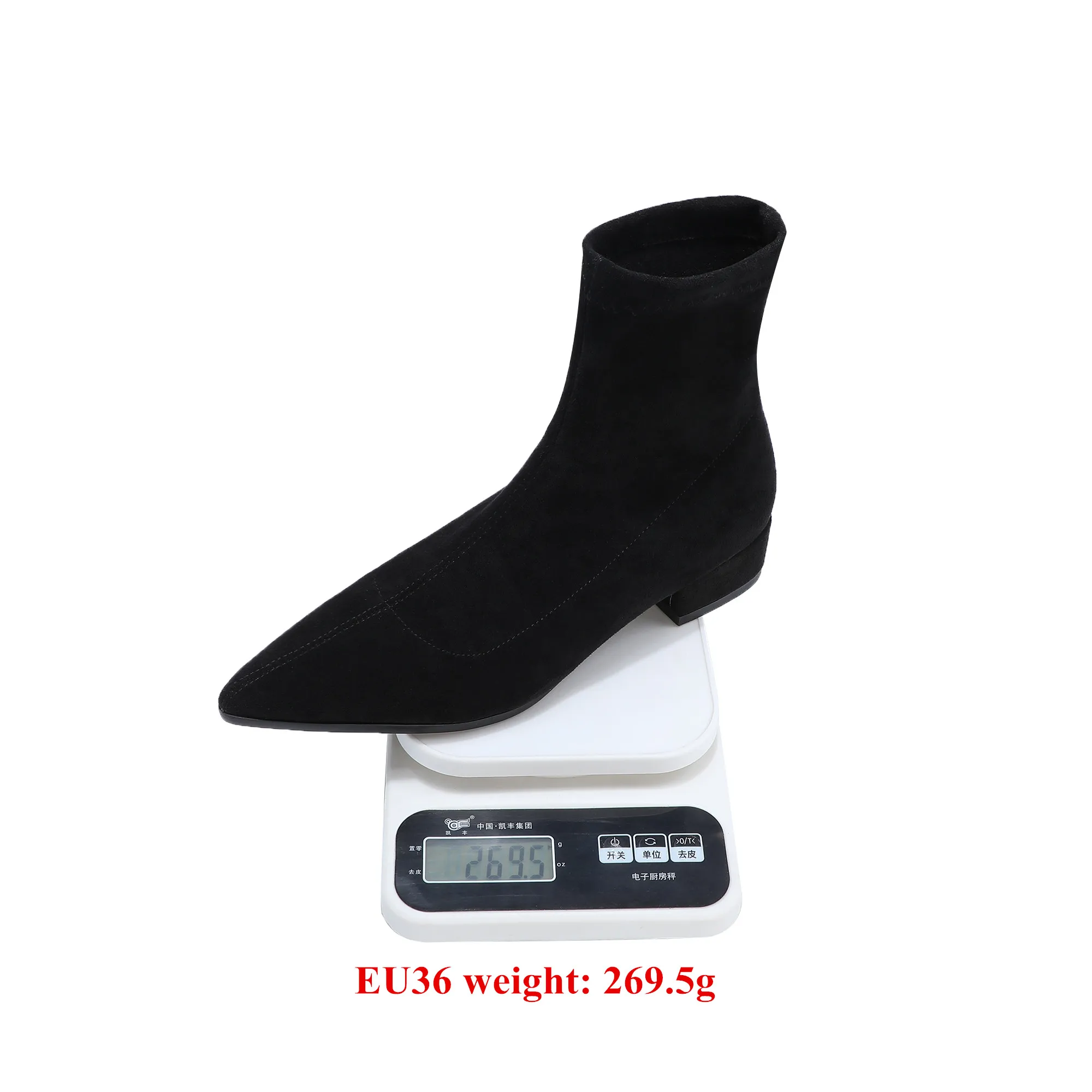 Woman Sock Ankle Boots 2026 Spring Autumn Pointed Toe Low Heel Elastic Flock Black Comfortable Booties Lady Shoes Big Size 42 43