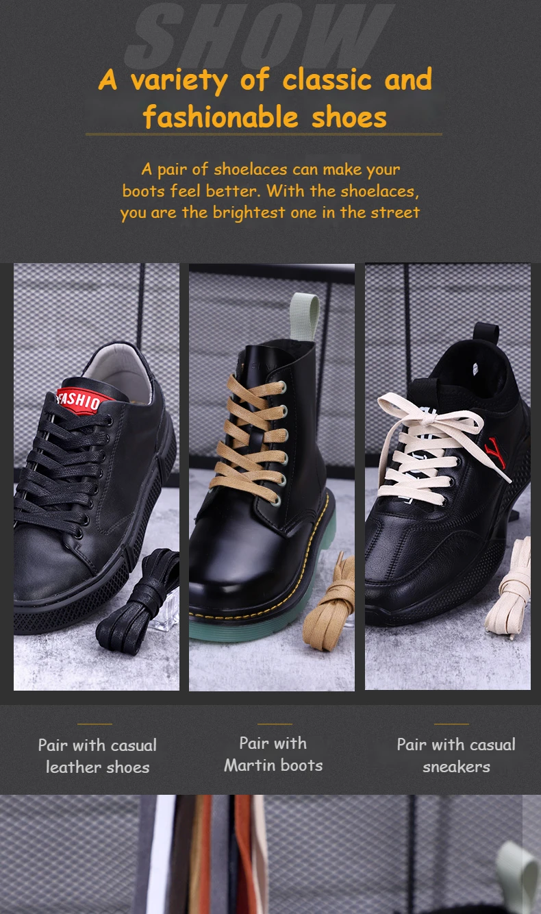 Casual Leather Shoelaces with Men's Women's Mid-high Help Leather Boots Boots Shoelaces Flat Waterproof Waxed Shoes Laces