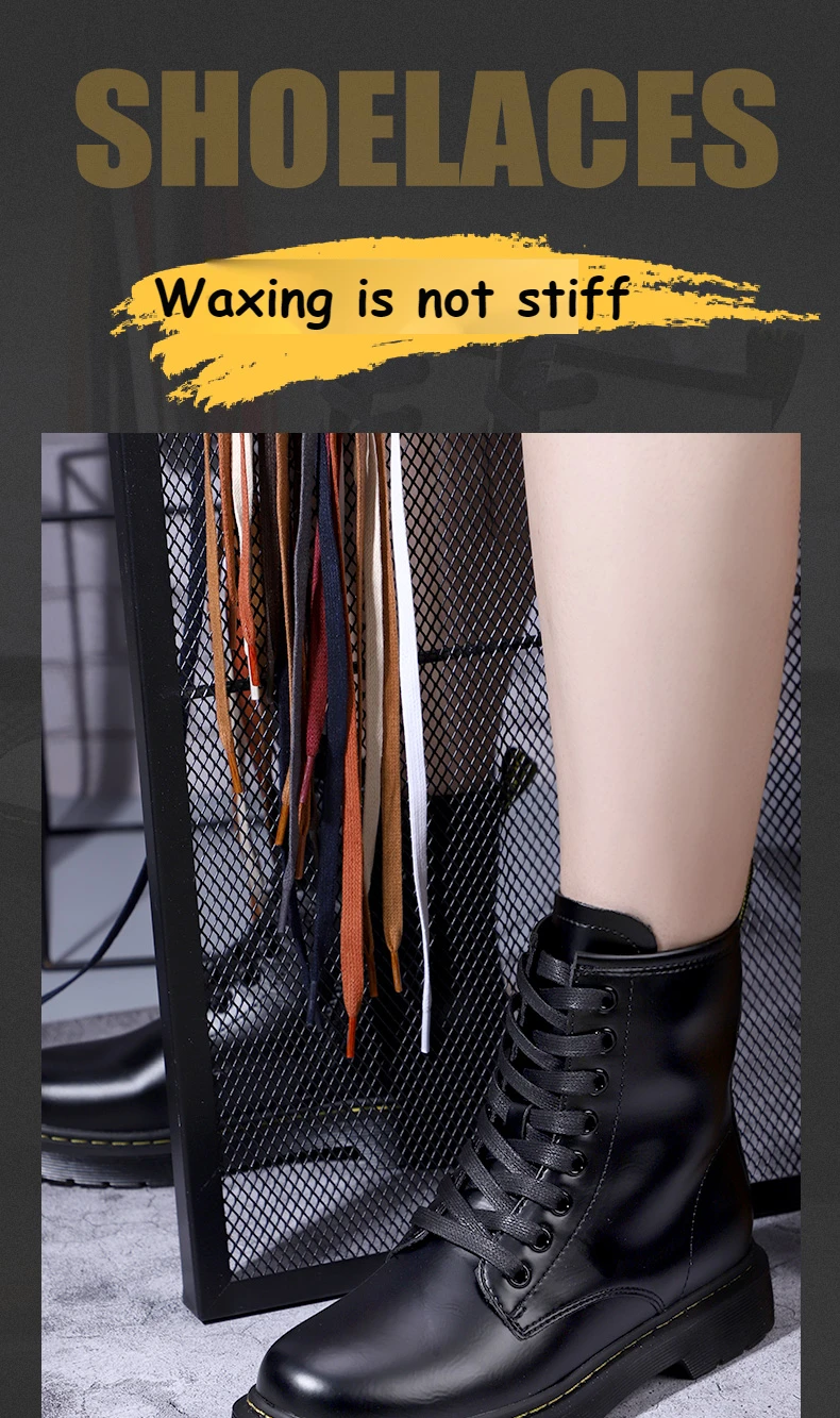Casual Leather Shoelaces with Men's Women's Mid-high Help Leather Boots Boots Shoelaces Flat Waterproof Waxed Shoes Laces
