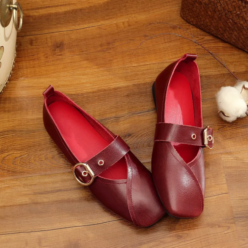 AIYUQI Ladies Spring Shoes 2026 New Genuine Leather Mother Flat Shoes Casual Large Size 41 42 43 Square Comfortable Women Shoes
