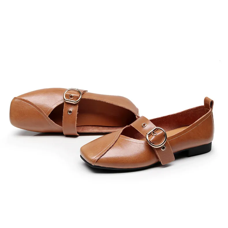 AIYUQI Ladies Spring Shoes 2026 New Genuine Leather Mother Flat Shoes Casual Large Size 41 42 43 Square Comfortable Women Shoes