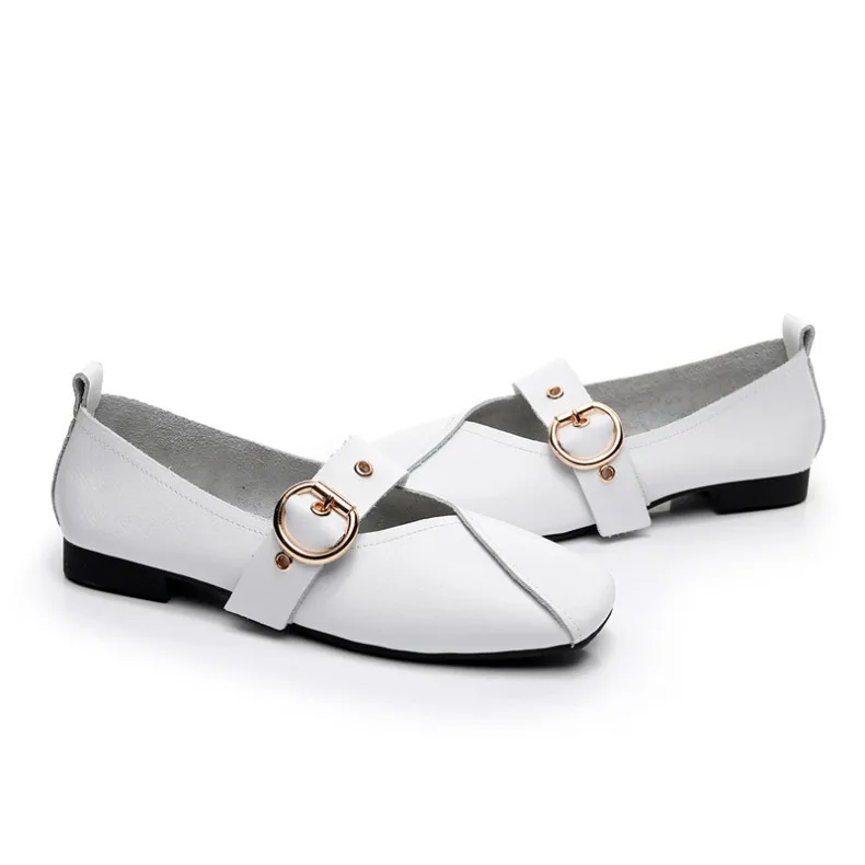 AIYUQI Ladies Spring Shoes 2026 New Genuine Leather Mother Flat Shoes Casual Large Size 41 42 43 Square Comfortable Women Shoes