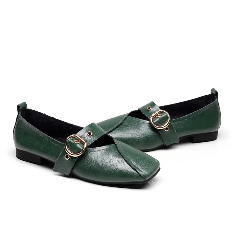 AIYUQI Ladies Spring Shoes 2026 New Genuine Leather Mother Flat Shoes Casual Large Size 41 42 43 Square Comfortable Women Shoes
