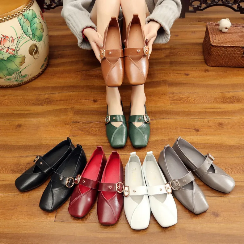 AIYUQI Ladies Spring Shoes 2026 New Genuine Leather Mother Flat Shoes Casual Large Size 41 42 43 Square Comfortable Women Shoes