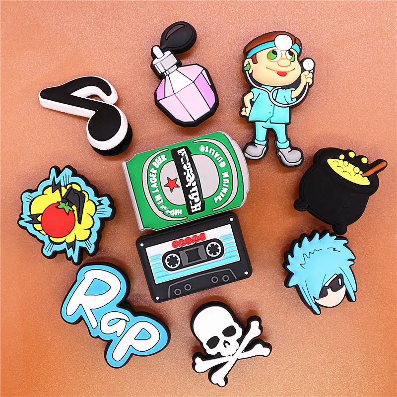 High Quanlity Cartoon Charms Shoes PVC Punk Audio Tape Shoe Decaration Kid's Gift Accessories Perfume Tomato Canned Beer