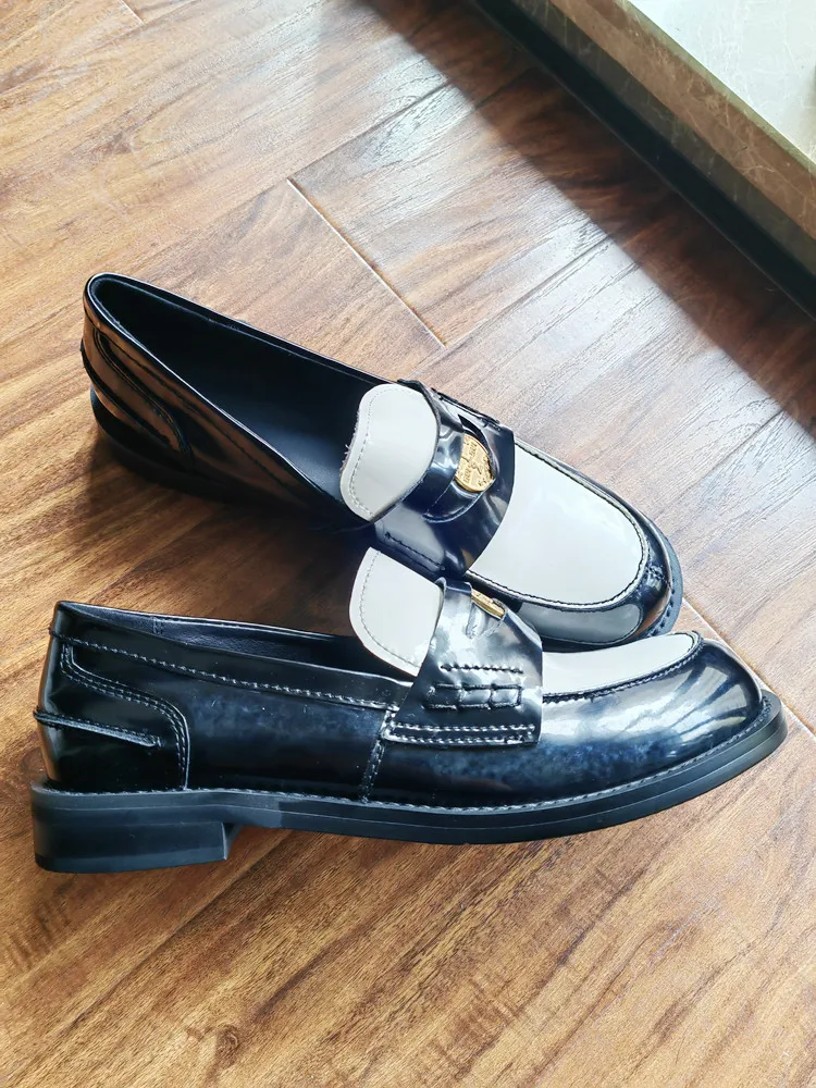 MKKHOU Fashion Loafers New High-Quality Leather Round Toe Color-Blocking Comfortable Low-heeled Women Shoes Daily Light Shoes