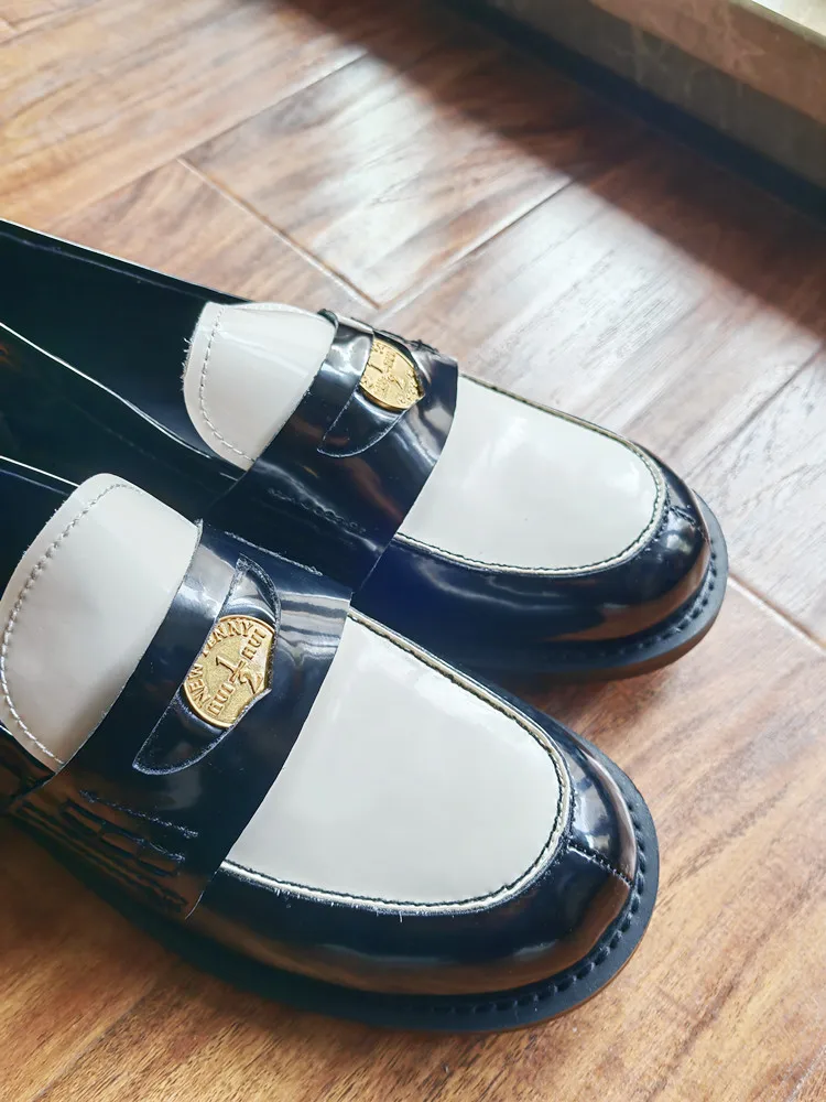 MKKHOU Fashion Loafers New High-Quality Leather Round Toe Color-Blocking Comfortable Low-heeled Women Shoes Daily Light Shoes