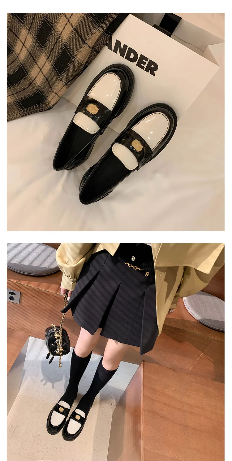 MKKHOU Fashion Loafers New High-Quality Leather Round Toe Color-Blocking Comfortable Low-heeled Women Shoes Daily Light Shoes