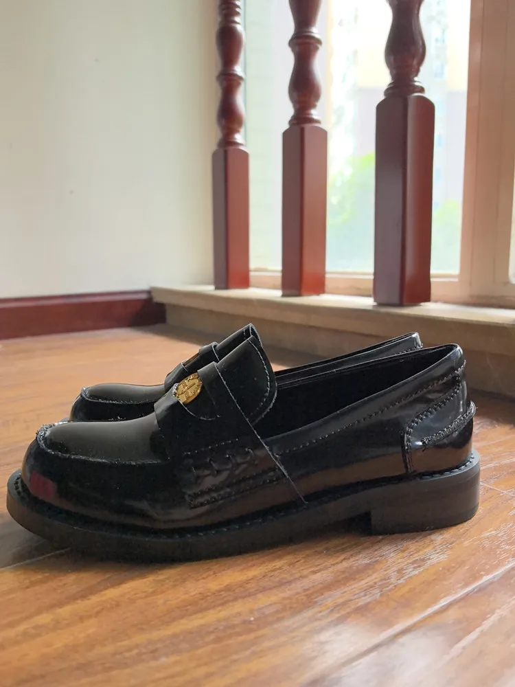 MKKHOU Fashion Loafers New High-Quality Leather Round Toe Color-Blocking Comfortable Low-heeled Women Shoes Daily Light Shoes