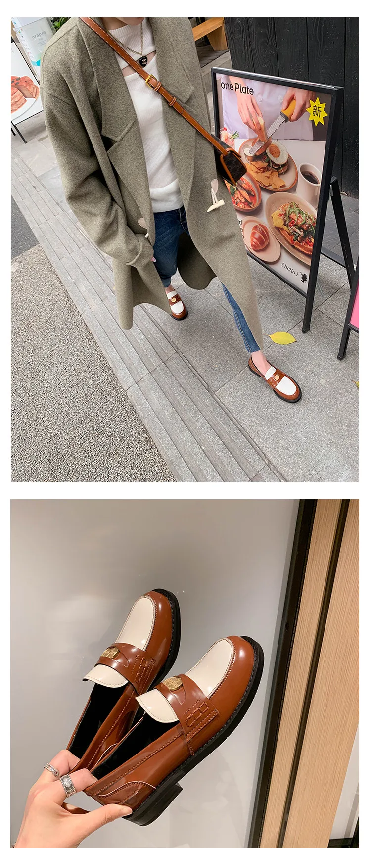 MKKHOU Fashion Loafers New High-Quality Leather Round Toe Color-Blocking Comfortable Low-heeled Women Shoes Daily Light Shoes