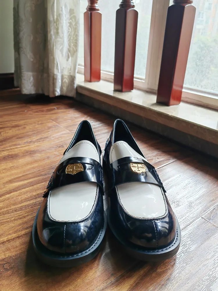 MKKHOU Fashion Loafers New High-Quality Leather Round Toe Color-Blocking Comfortable Low-heeled Women Shoes Daily Light Shoes