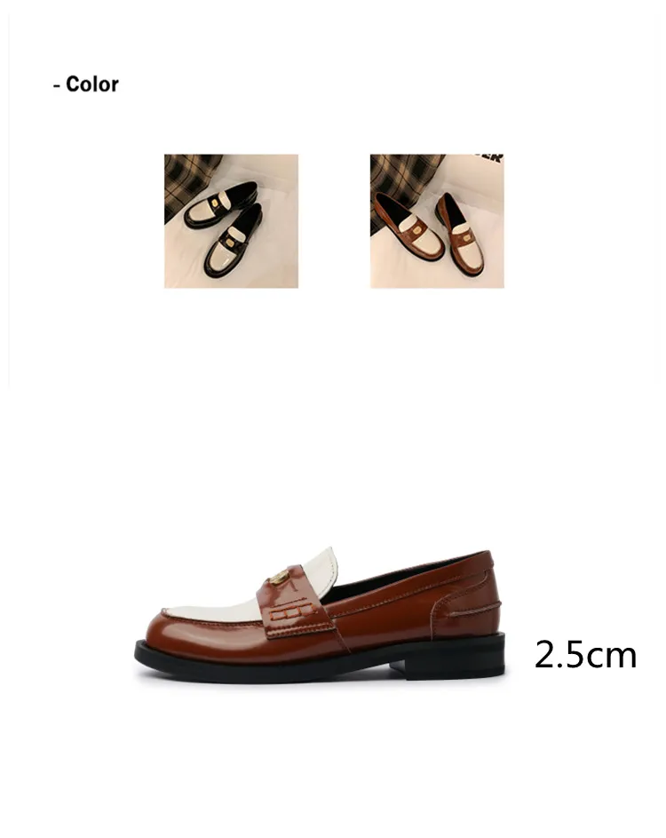 MKKHOU Fashion Loafers New High-Quality Leather Round Toe Color-Blocking Comfortable Low-heeled Women Shoes Daily Light Shoes