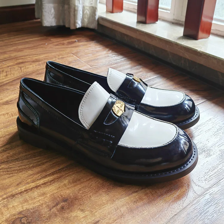 MKKHOU Fashion Loafers New High-Quality Leather Round Toe Color-Blocking Comfortable Low-heeled Women Shoes Daily Light Shoes