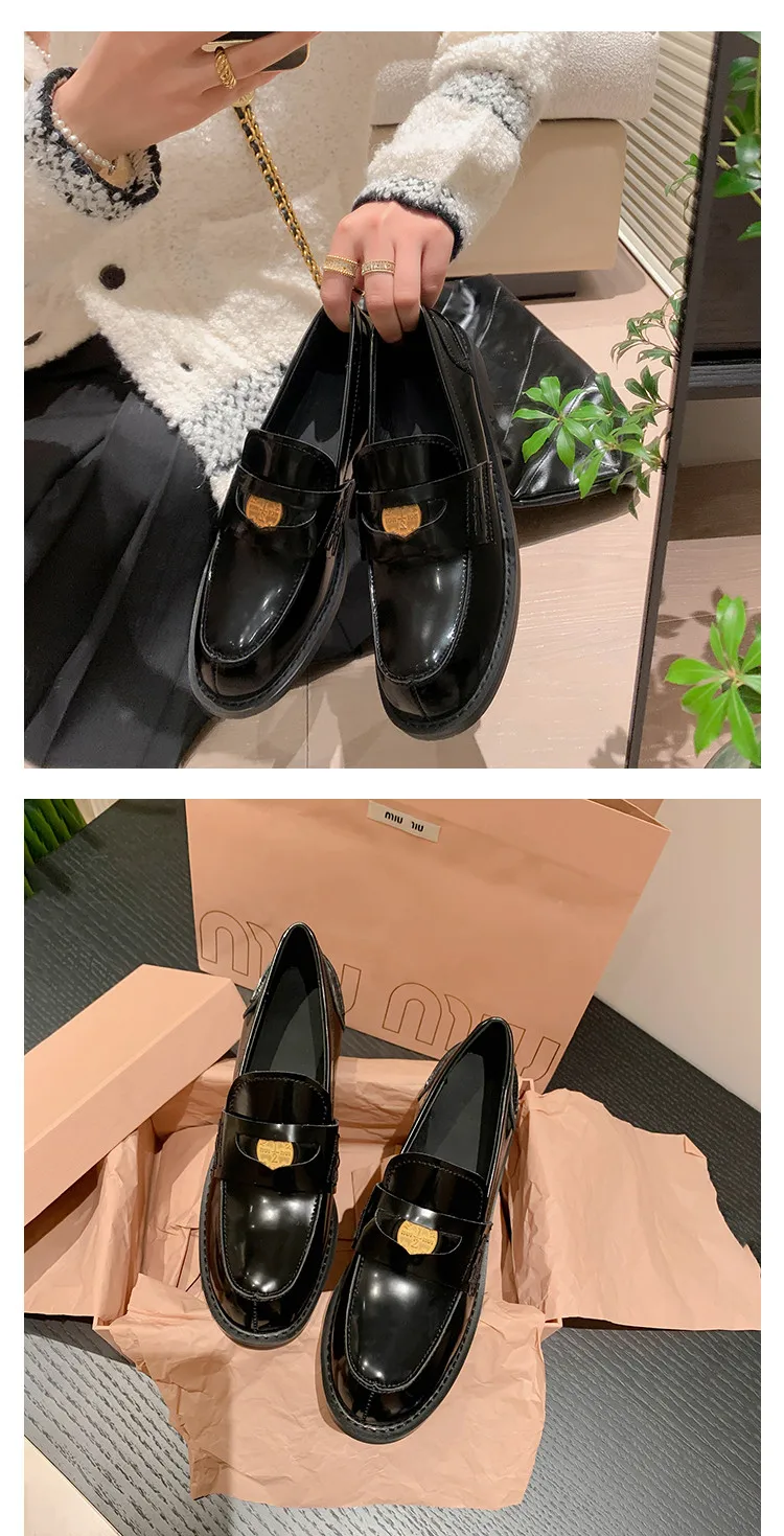 MKKHOU Fashion Loafers New High-Quality Leather Round Toe Color-Blocking Comfortable Low-heeled Women Shoes Daily Light Shoes