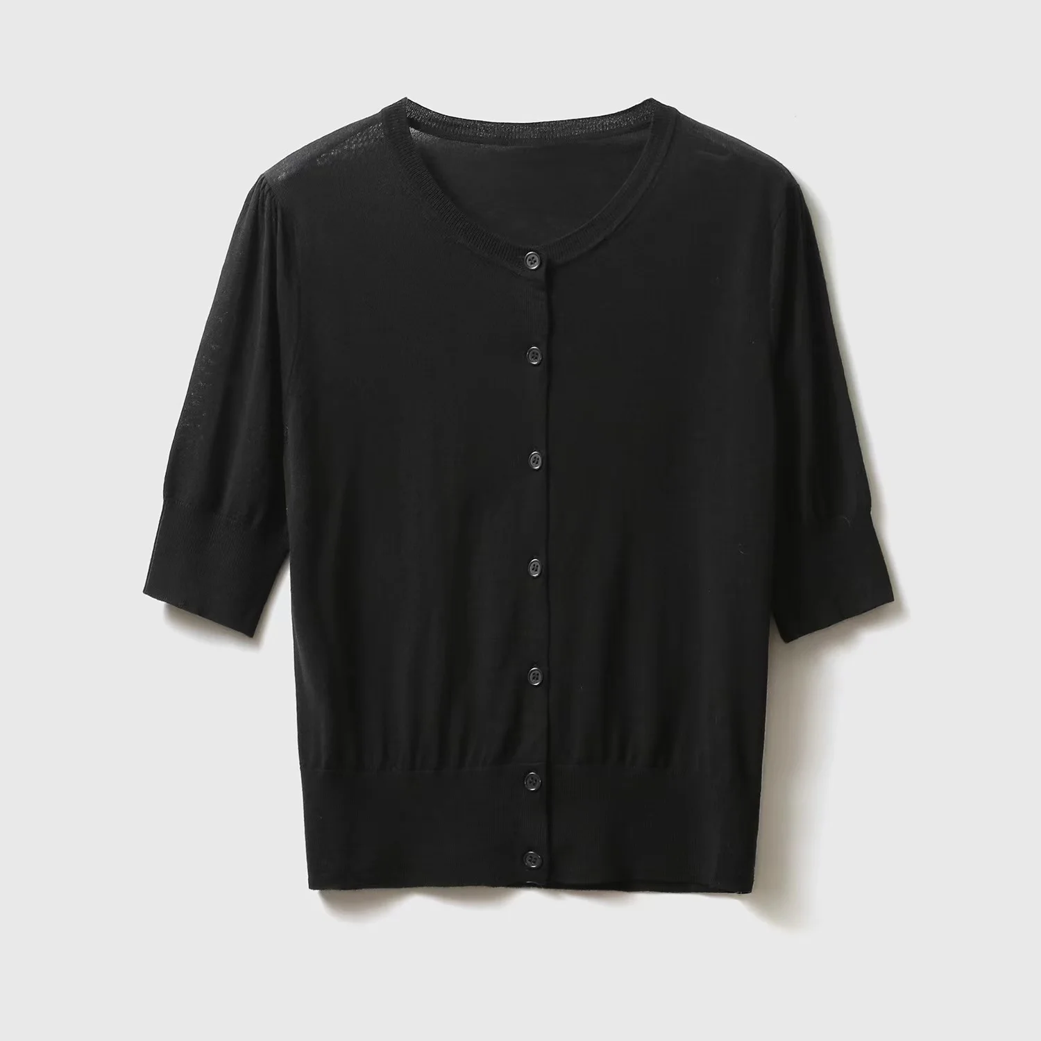 Summer ice silk knit short sleeve cardigan women's new half sleeve T shirt middle sleeve air conditioner jacket loose cotton top