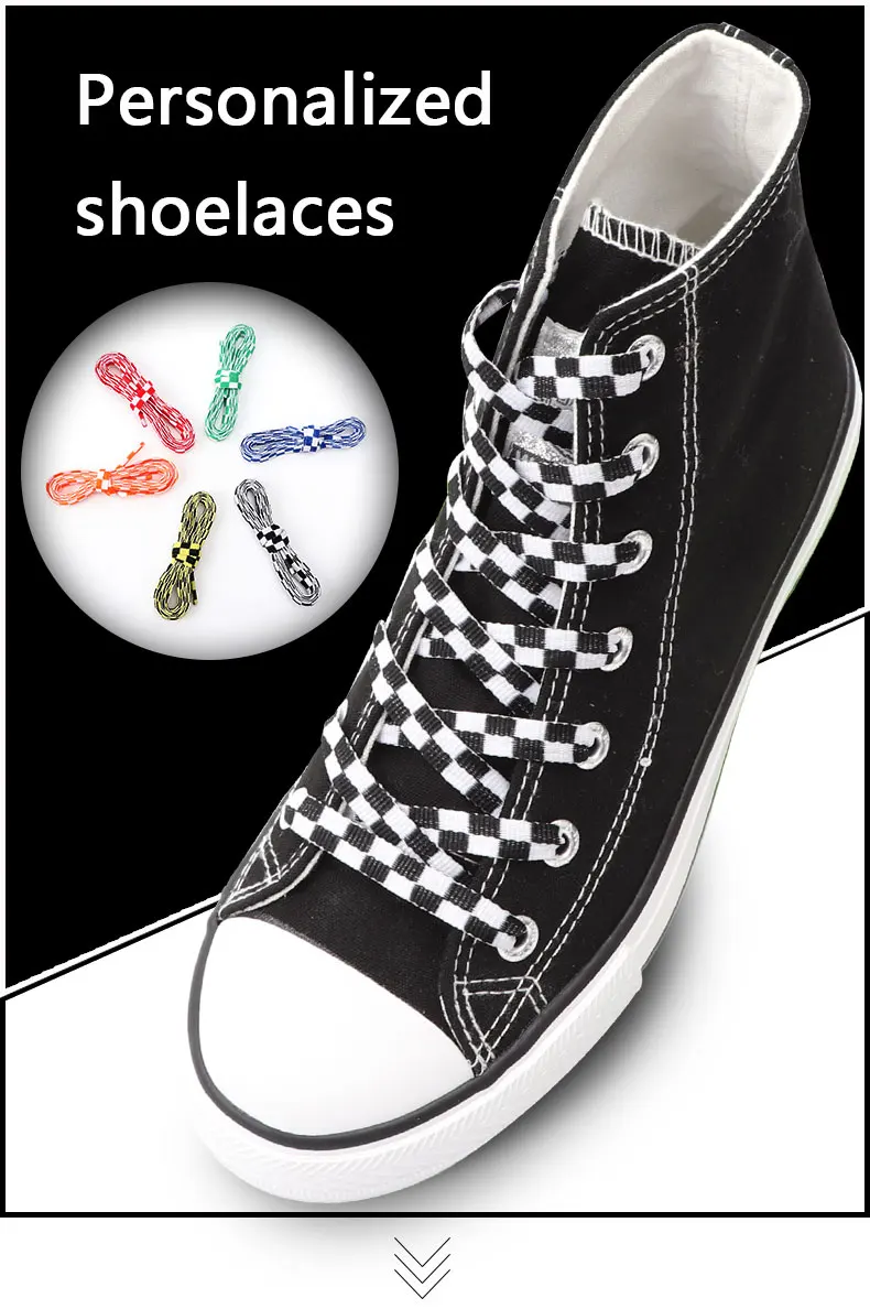 1Pair Black‑White Plaid Checkered Flat Shoelaces Unisex Grid Printed Shoe Laces for Sneakers Casual Shoe Replacement Shoestrings