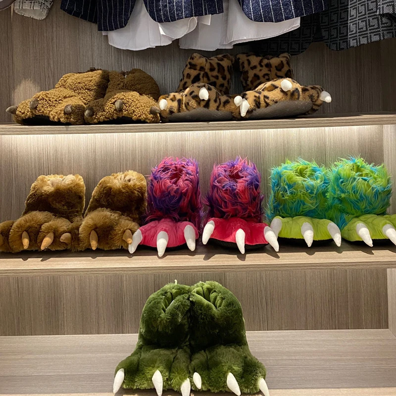 Women's Slippers Winter Cartoon Monster Paw Cotton Boots Fashion Animal Paw Home Plush Warm Shoes For Men And Women Floor Shoes
