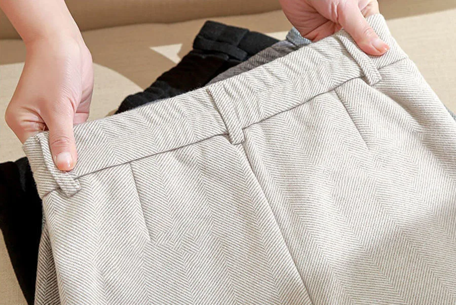 Winter Thicken Woolen Pants Women Casual Plush Velvet Lined Warm Harem Pantalons High Waist Office Wool Blend Straight Trousers
