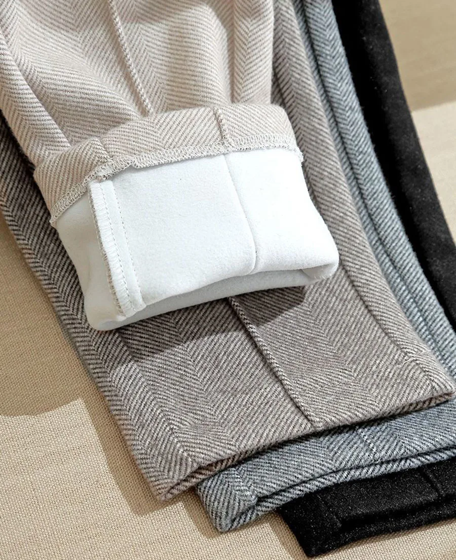Winter Thicken Woolen Pants Women Casual Plush Velvet Lined Warm Harem Pantalons High Waist Office Wool Blend Straight Trousers