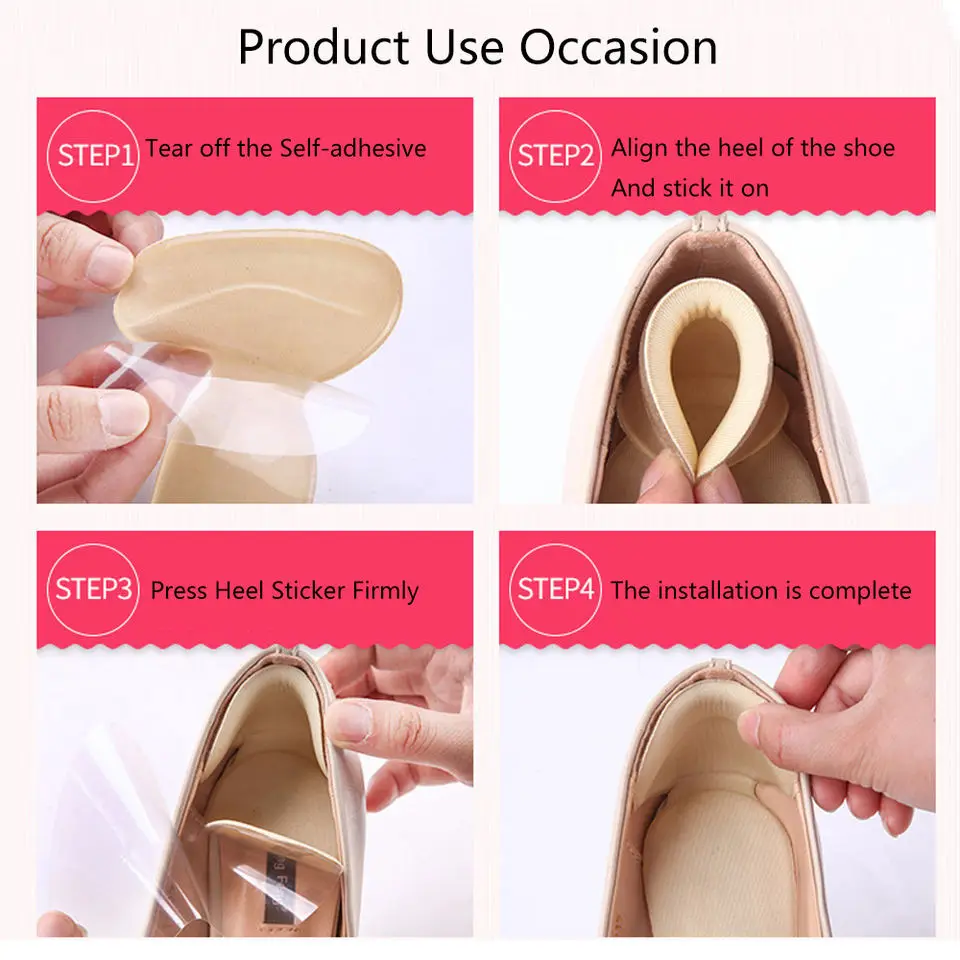 2PCS Heel Stickers Half Insoles for Women Foot Heel Pad Sports Shoe High Heels Back Sticker Pain Relief Protector Cushion Insole