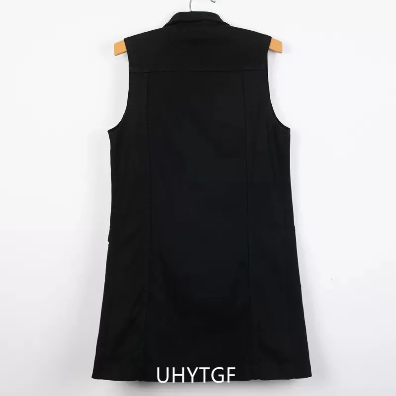 UHYTGF 2023 6XL Denim Vest Women Jacket Single Breasted Sleeveless Autumn Winter Jeans Waistcoat Female Vintage Cowboy Coat 2482