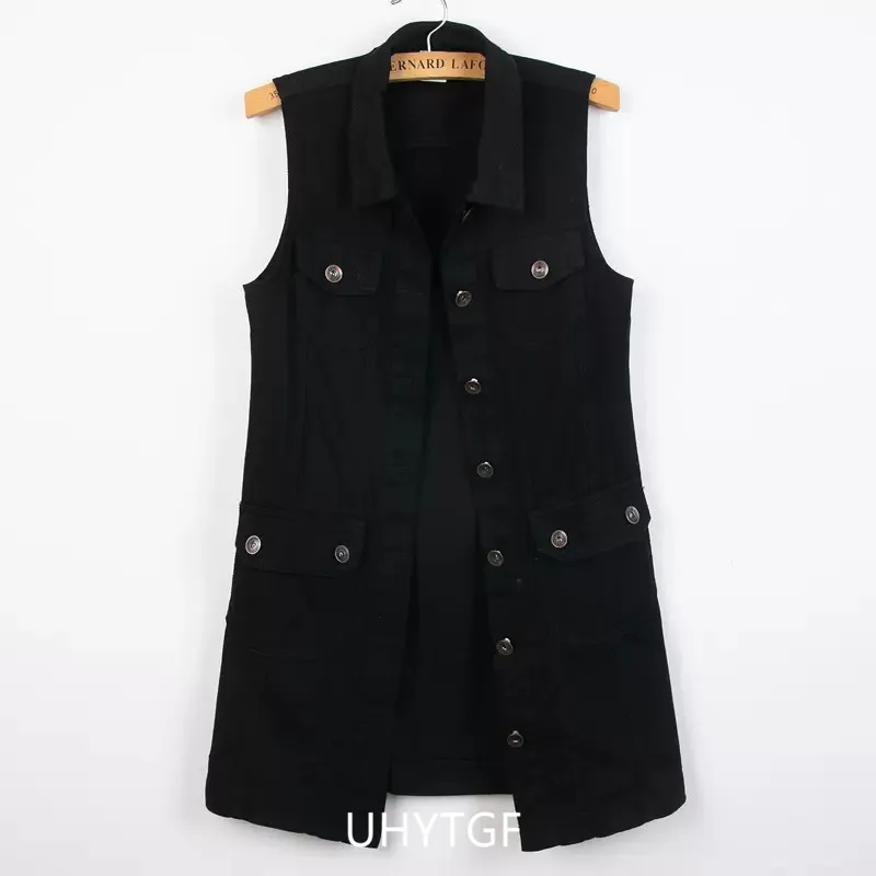 UHYTGF 2023 6XL Denim Vest Women Jacket Single Breasted Sleeveless Autumn Winter Jeans Waistcoat Female Vintage Cowboy Coat 2482
