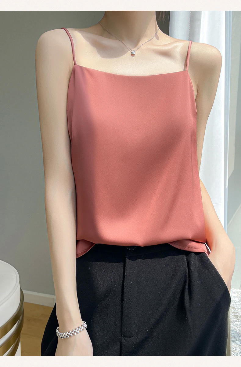 Suspended Tank Top Women's Suit Bottom Imitation Silk 23 New Versatile Bottom Shirt Satin Thin Sleeveless Fashion Korean Edition