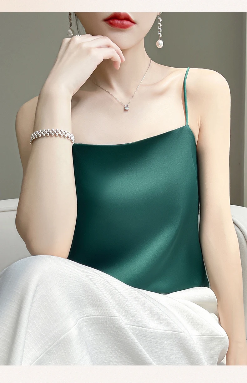 Suspended Tank Top Women's Suit Bottom Imitation Silk 23 New Versatile Bottom Shirt Satin Thin Sleeveless Fashion Korean Edition