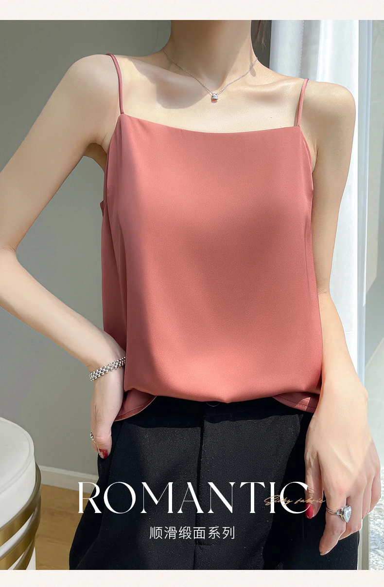 Suspended Tank Top Women's Suit Bottom Imitation Silk 23 New Versatile Bottom Shirt Satin Thin Sleeveless Fashion Korean Edition