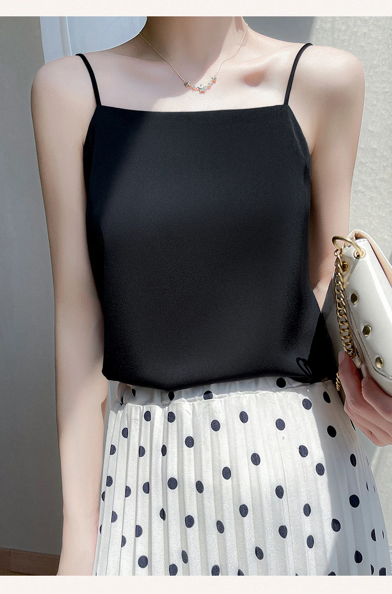 Suspended Tank Top Women's Suit Bottom Imitation Silk 23 New Versatile Bottom Shirt Satin Thin Sleeveless Fashion Korean Edition