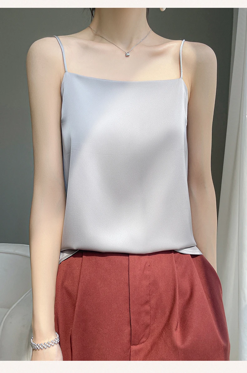 Suspended Tank Top Women's Suit Bottom Imitation Silk 23 New Versatile Bottom Shirt Satin Thin Sleeveless Fashion Korean Edition