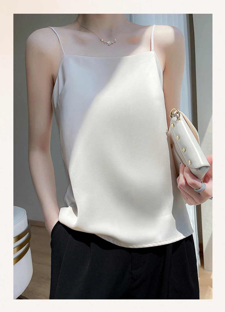 Suspended Tank Top Women's Suit Bottom Imitation Silk 23 New Versatile Bottom Shirt Satin Thin Sleeveless Fashion Korean Edition
