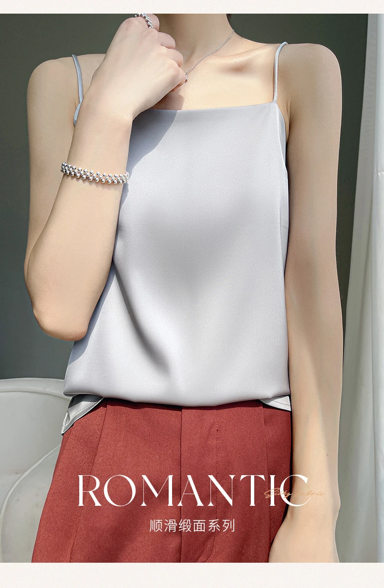 Suspended Tank Top Women's Suit Bottom Imitation Silk 23 New Versatile Bottom Shirt Satin Thin Sleeveless Fashion Korean Edition