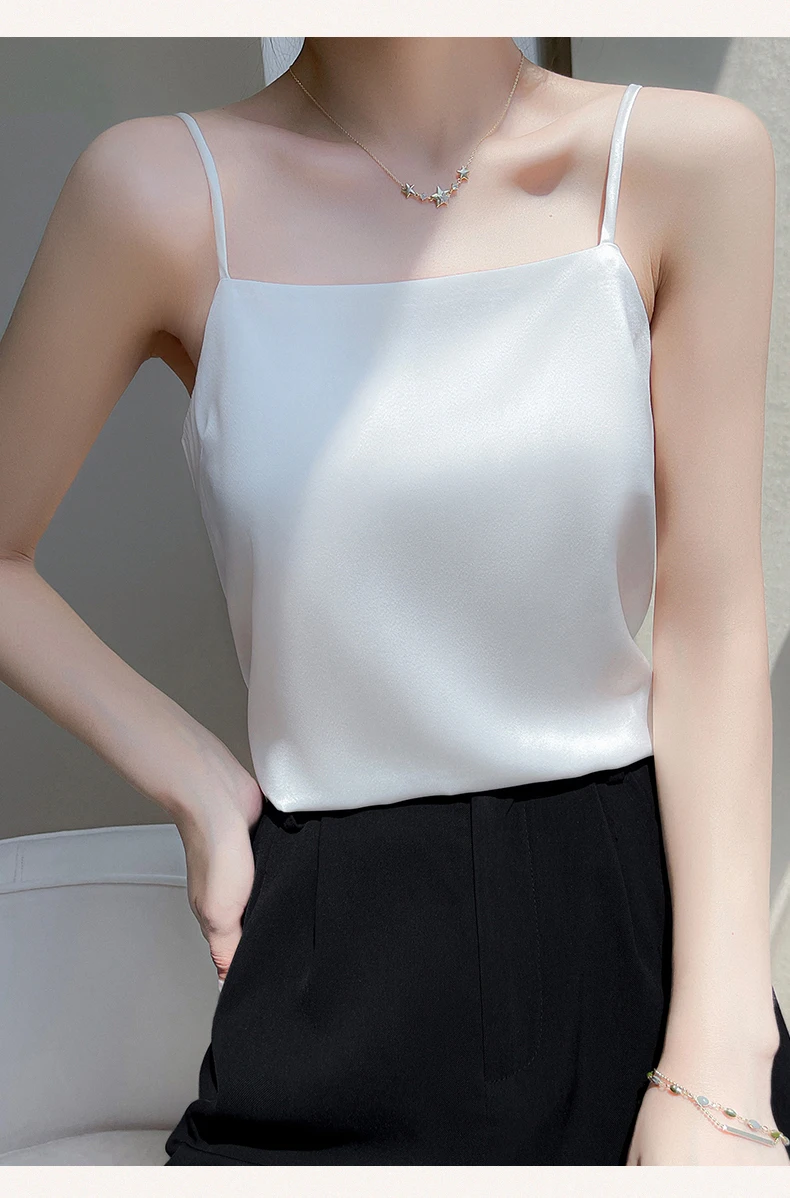 Suspended Tank Top Women's Suit Bottom Imitation Silk 23 New Versatile Bottom Shirt Satin Thin Sleeveless Fashion Korean Edition