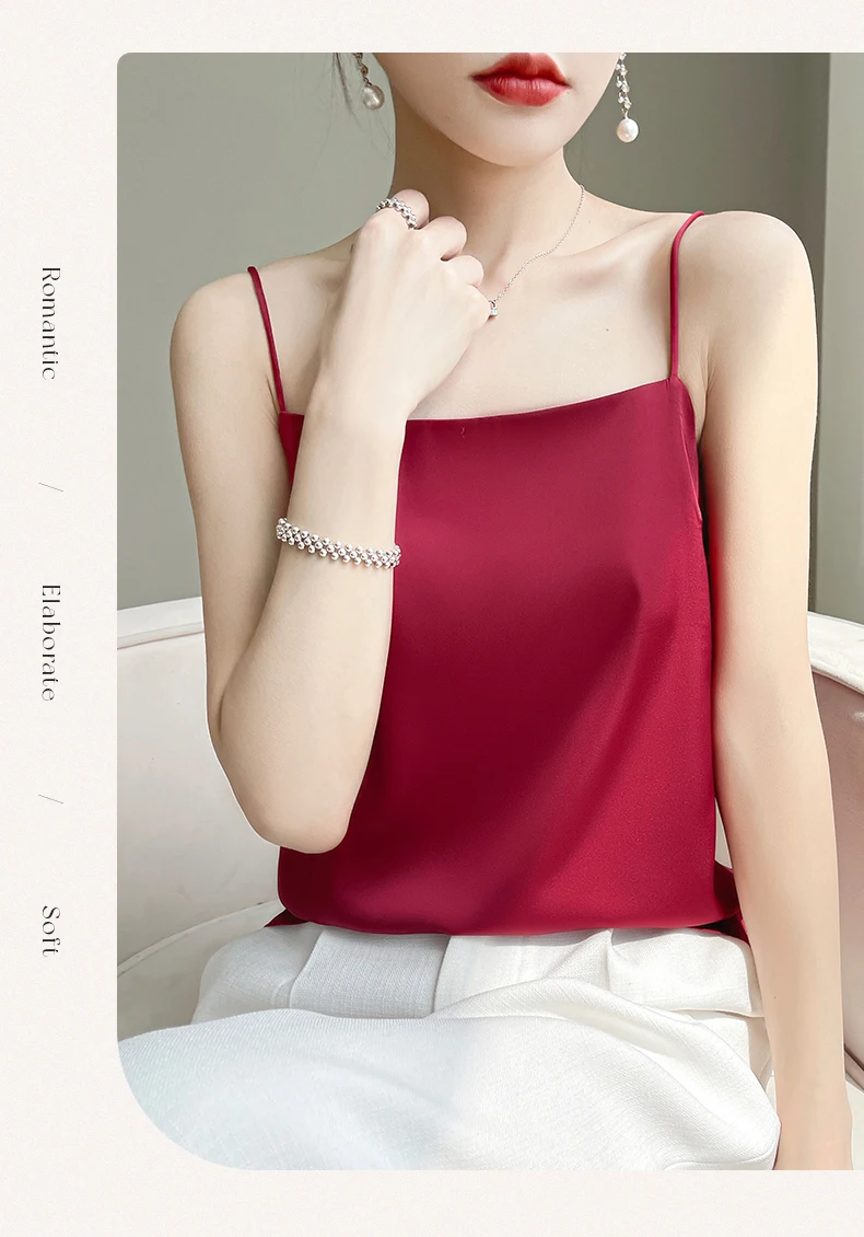 Suspended Tank Top Women's Suit Bottom Imitation Silk 23 New Versatile Bottom Shirt Satin Thin Sleeveless Fashion Korean Edition