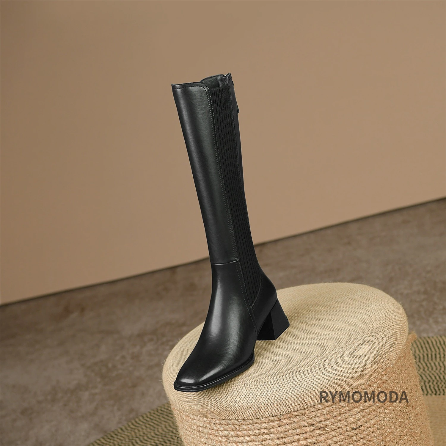 Women Knee High Boots 2026 Handmade Luxury Cow Genuine Leather ZIP Brown Black Block Heels Warm Long Boot Winter Shoes Size 42