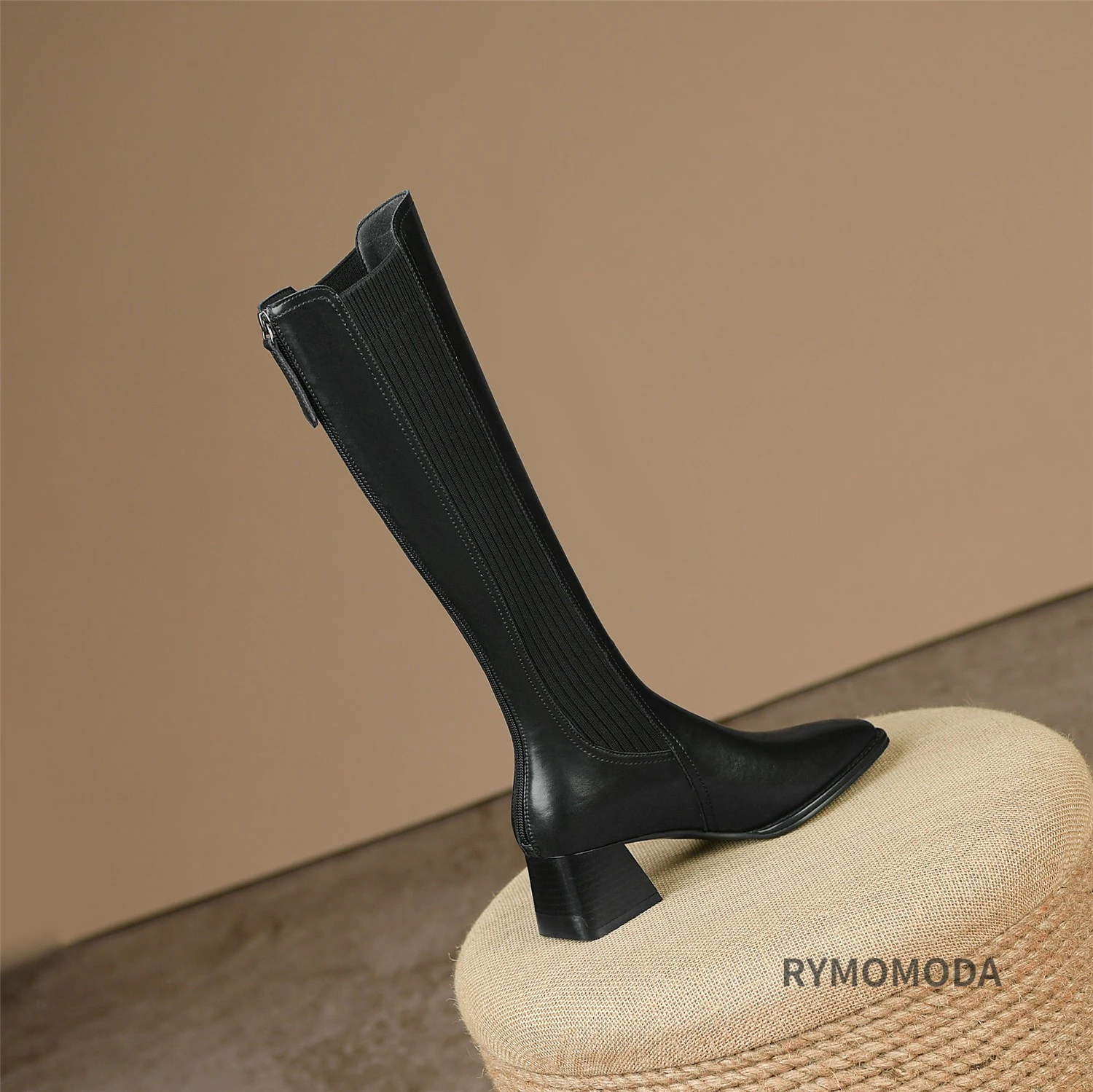 Women Knee High Boots 2026 Handmade Luxury Cow Genuine Leather ZIP Brown Black Block Heels Warm Long Boot Winter Shoes Size 42