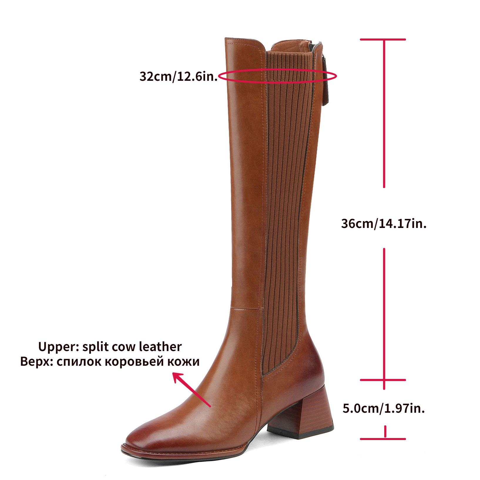 Women Knee High Boots 2026 Handmade Luxury Cow Genuine Leather ZIP Brown Black Block Heels Warm Long Boot Winter Shoes Size 42