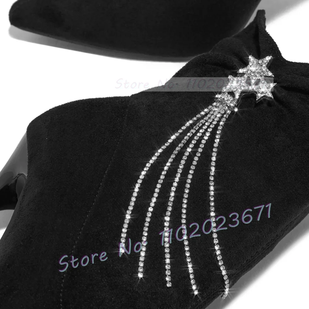 Pink Flock Crystal Ankle Boots Female Stars Rhinestone Fringes High Heels Elegant Shoes Pointy Party Casual Women Newest Boots