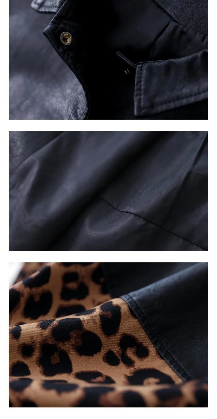 Amax luluE 2024 Autumn Fashion Leopard Biker Clothes Womens Vintage Loose Faux Leather Jackets Ladies Casual Punk Black Pu Coats