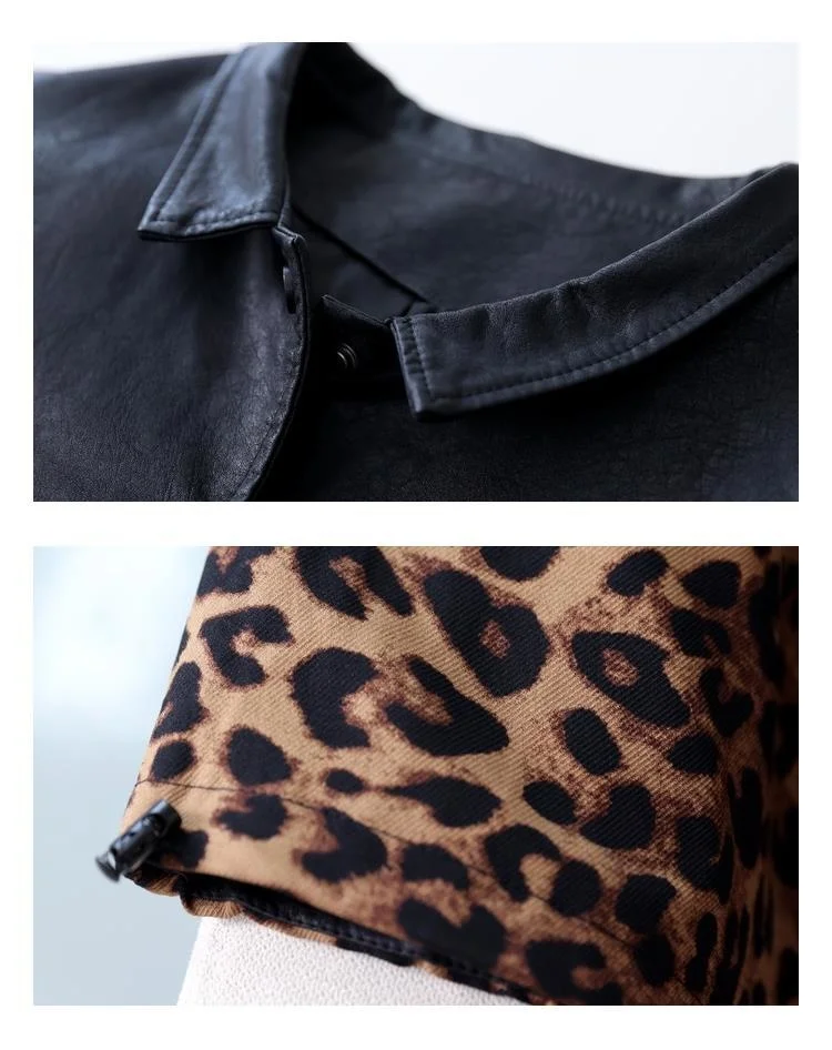 Amax luluE 2024 Autumn Fashion Leopard Biker Clothes Womens Vintage Loose Faux Leather Jackets Ladies Casual Punk Black Pu Coats