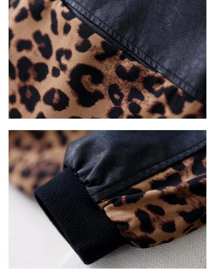 Amax luluE 2024 Autumn Fashion Leopard Biker Clothes Womens Vintage Loose Faux Leather Jackets Ladies Casual Punk Black Pu Coats