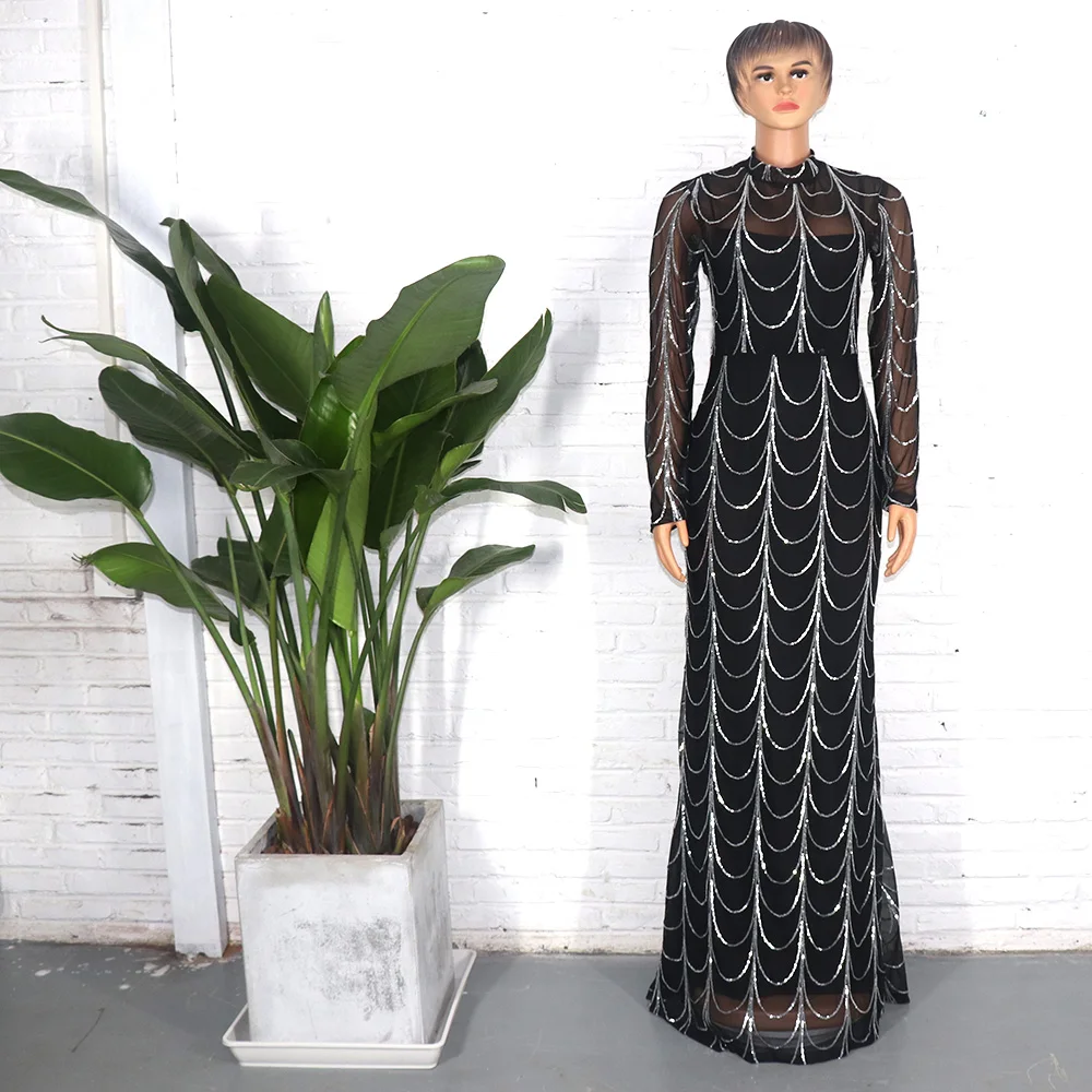 African Dress Stretch Bead 2021 Long Sleeve Dress Sexy Dress Summer Dress Dresses + Strap Dress Fishtail Skirt