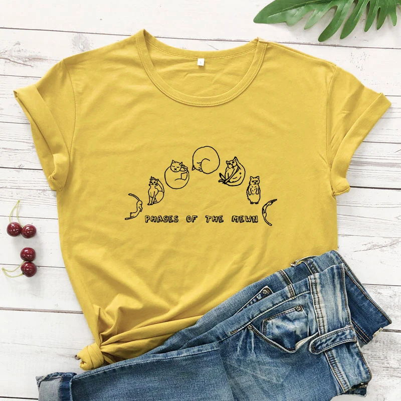 Phases Of The Mewn T-shirt Funny Cat Mom Gift Tshirt Cute Cat Moon Phases Hippie Tee Shirt Top
